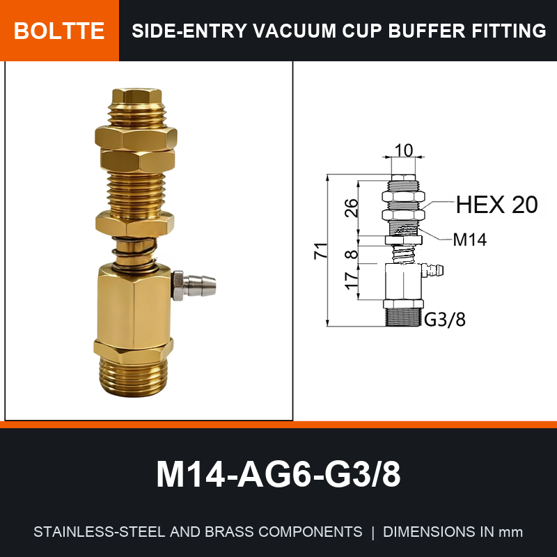 BOLTTE M14-AG6-G3/8 side-entry rotary vacuum cup buffer fitting