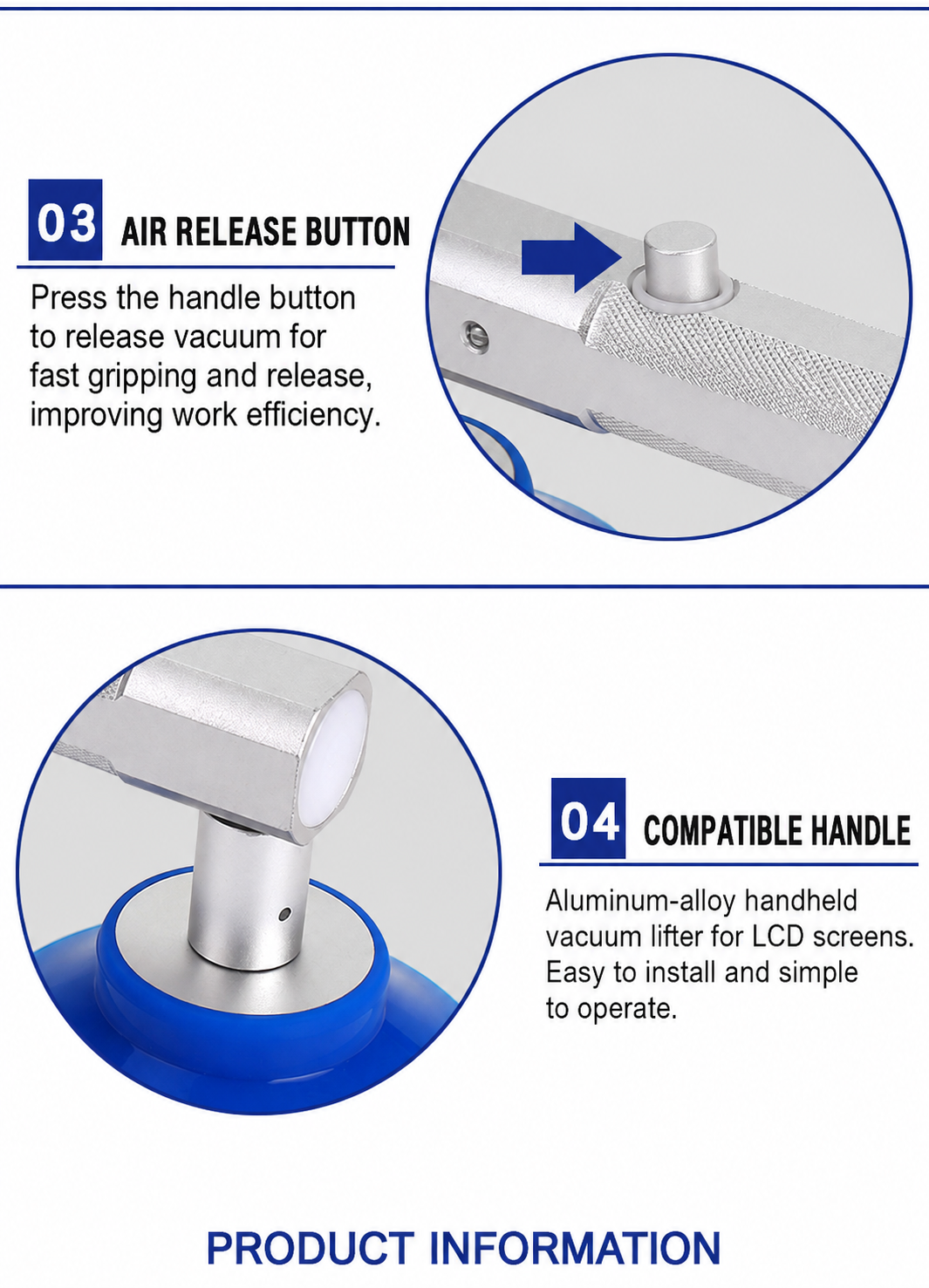 Air release button and compatible vacuum lifter handle