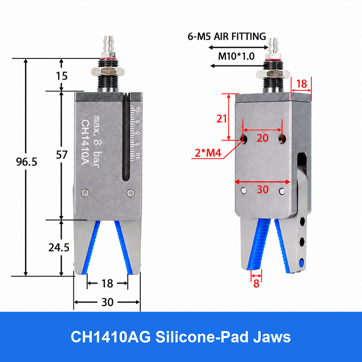 CH1410 mini pneumatic gripper or accessory, CH1410AG Silicone-Pad Jaws