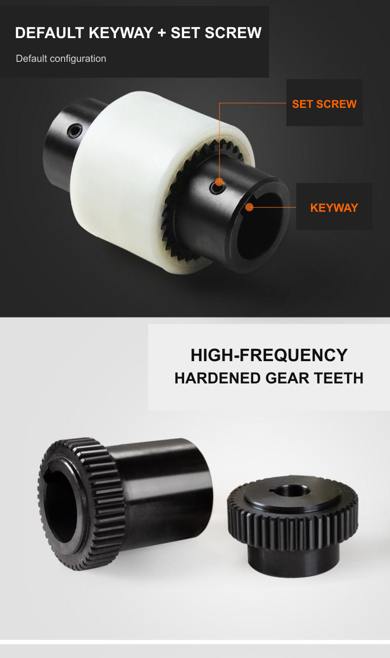 NL gear coupling keyway set screw and hardened gear teeth
