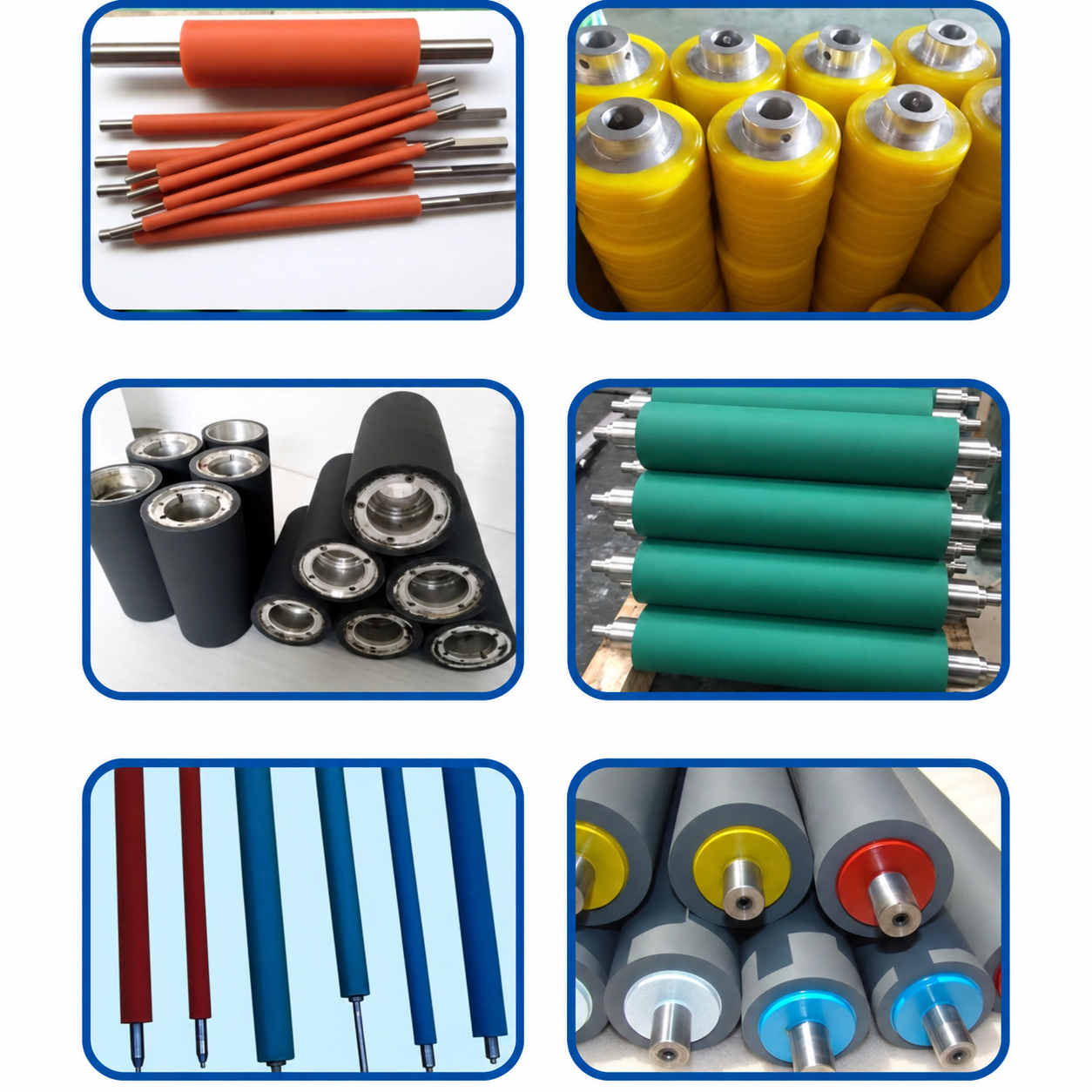 Custom polyurethane coated industrial roller examples with precision metal shafts