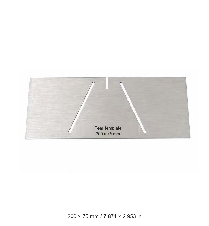Trapezoidal tear specimen template — custom made-to-drawing reference