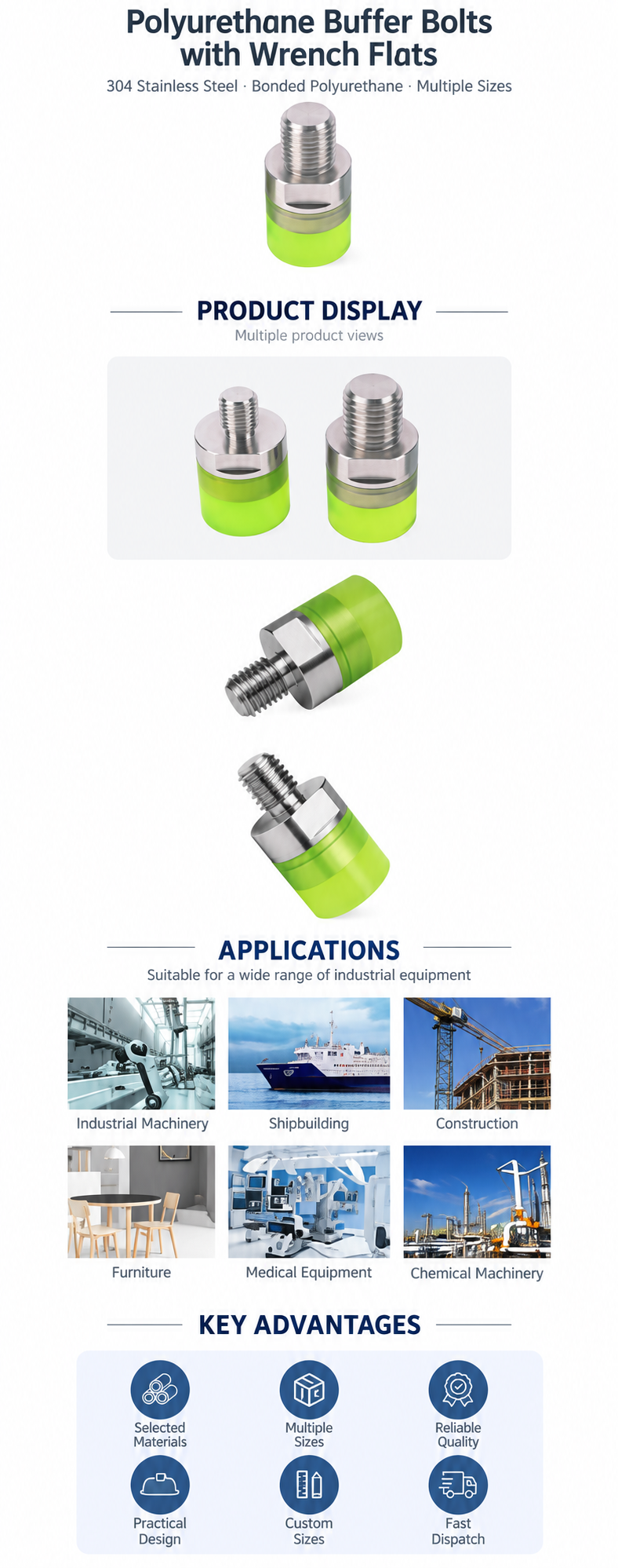 Polyurethane buffer bolt product display applications and key advantages