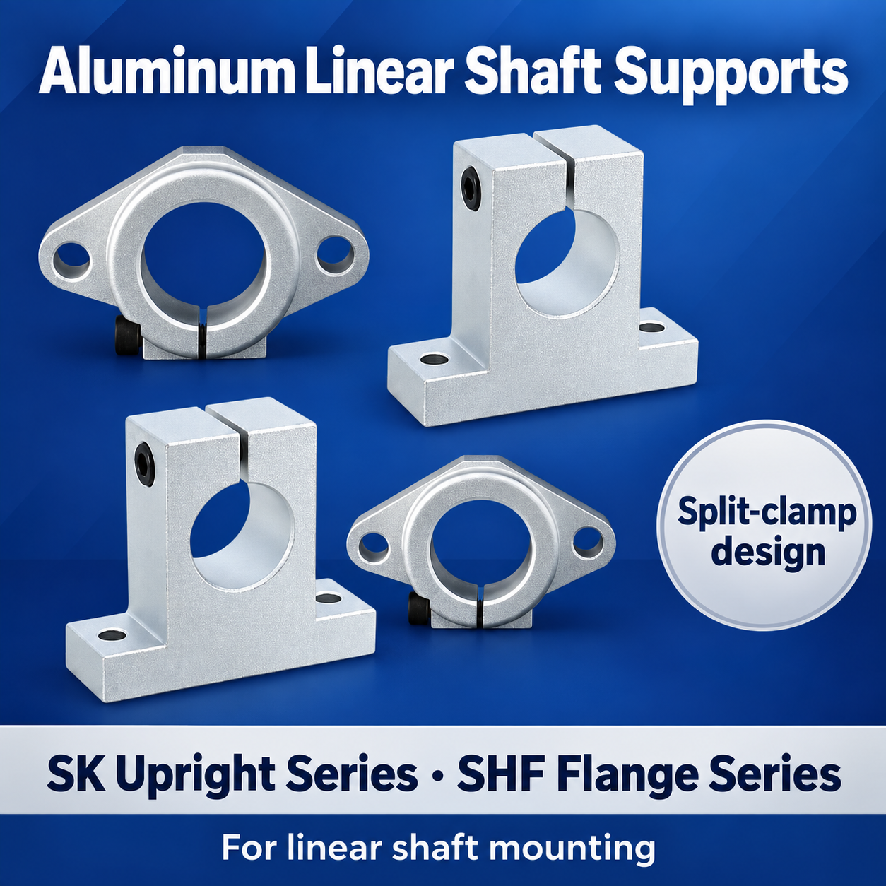 Aluminum SK upright and SHF flange shaft support overview