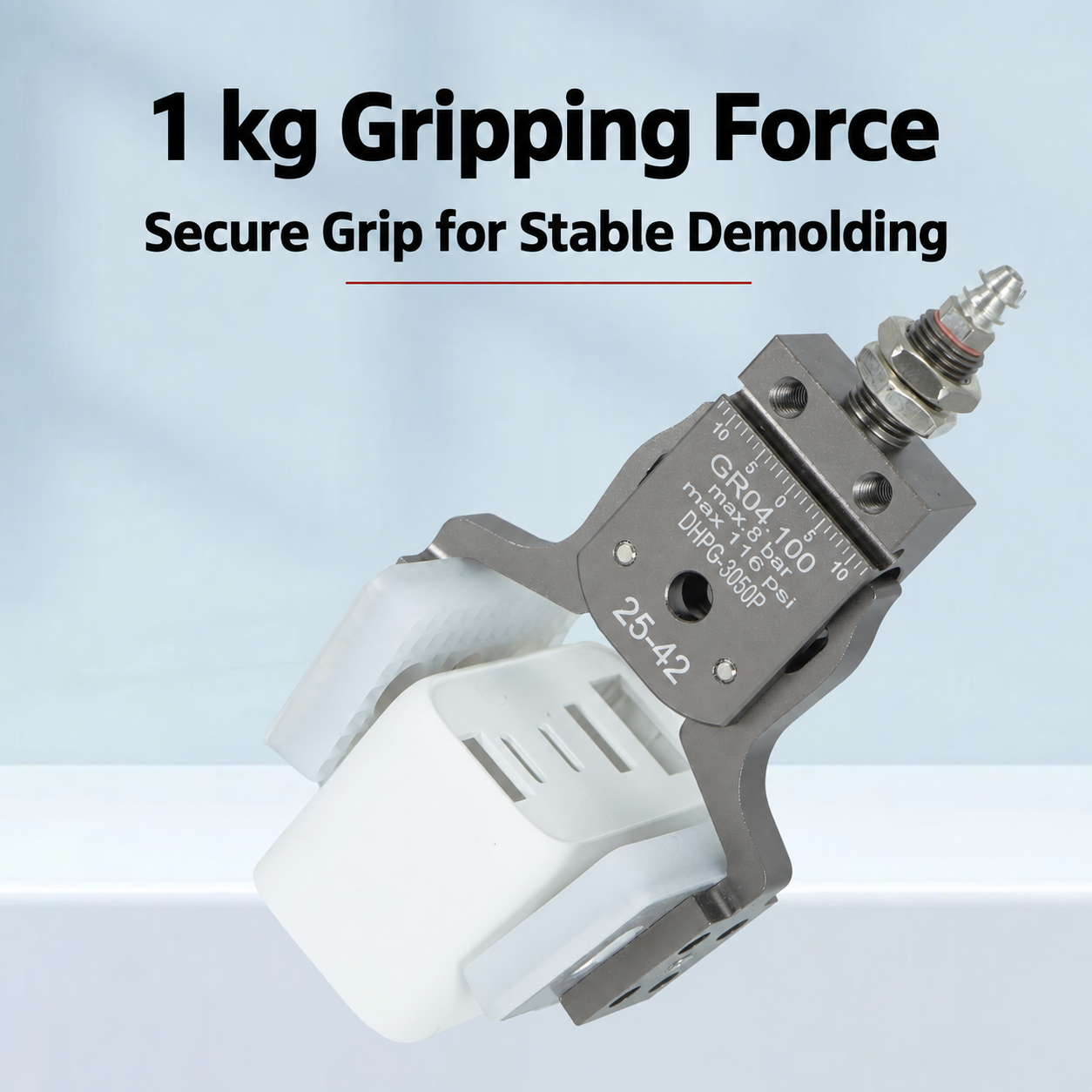 DHPG-3050P pneumatic gripper demonstrating stable gripping force
