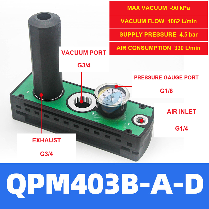 QPM403B-A-D multi-stage vacuum generator, 1062 L/min