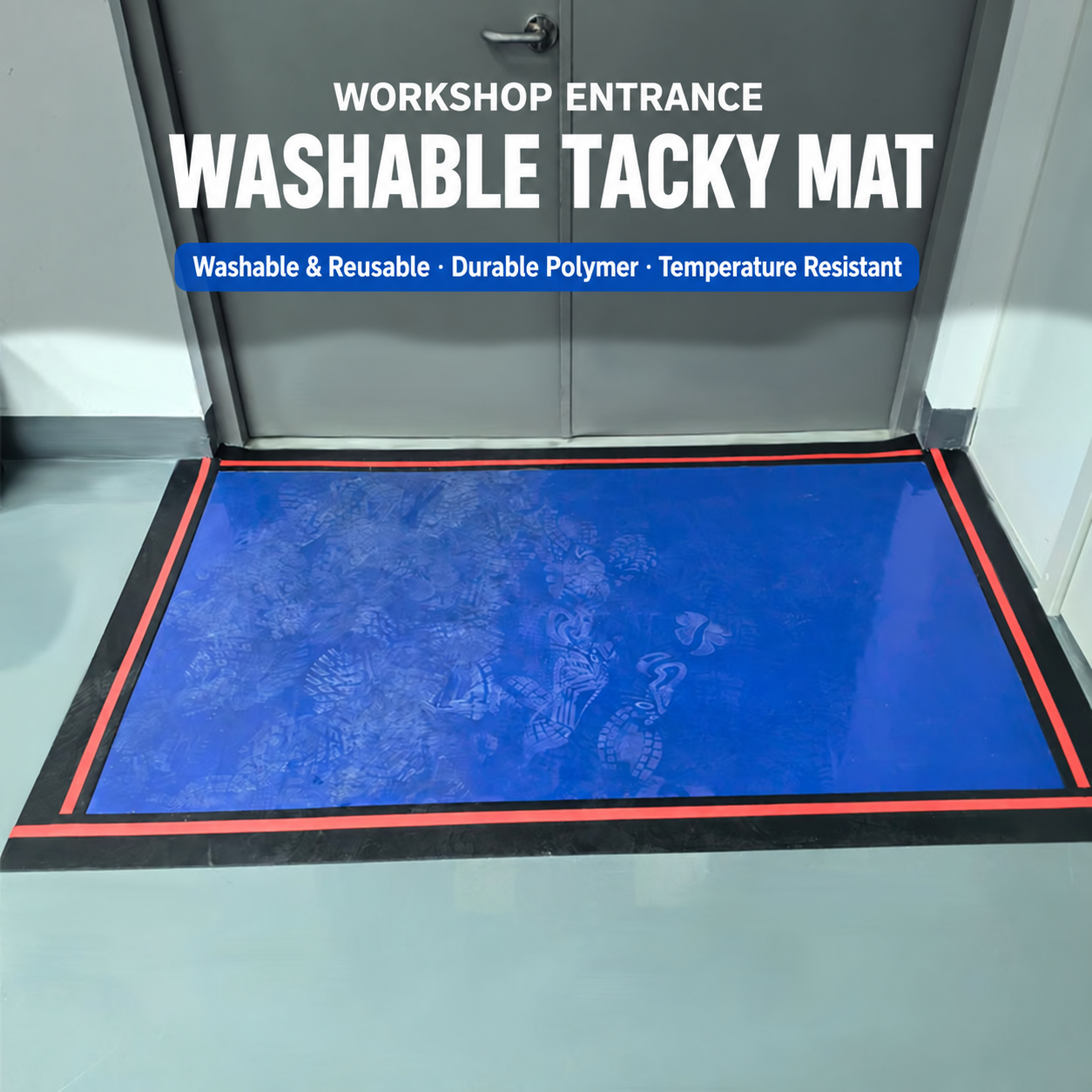 Washable tacky mat at a workshop entrance