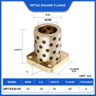 BOLTTE MPTSZ Square Flange Graphite Bronze Self-Lubricating Bushings - 6-60 mm Bore