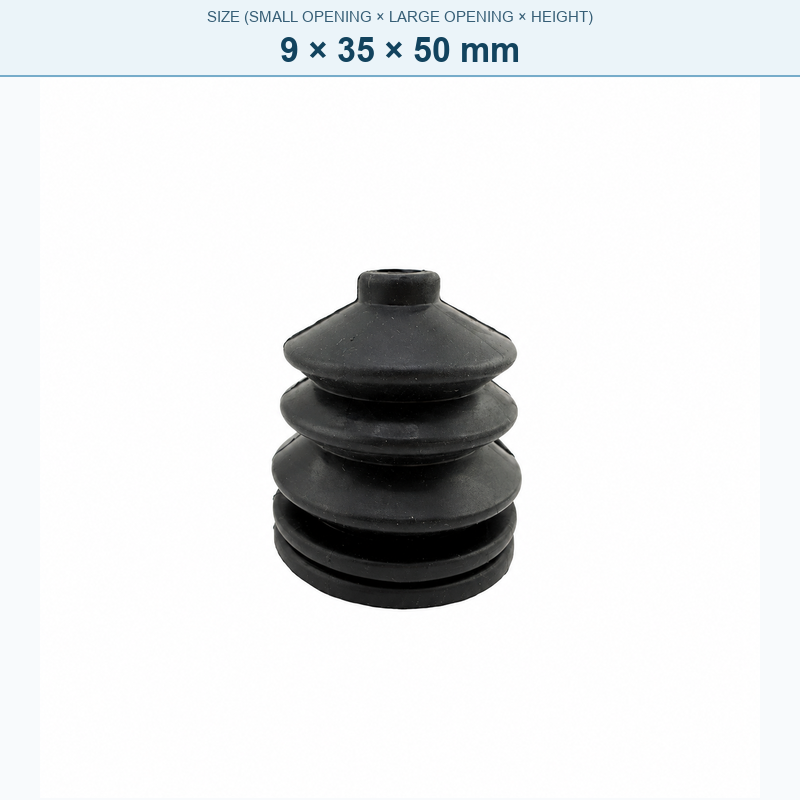Pagoda-style rubber bellows dust boot, 9 × 35 × 50 mm