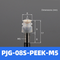 BOLTTE PJG-08S-PEEK-M5 non-marking vacuum suction cup with white silicone rubber and PEEK-M5 fitting