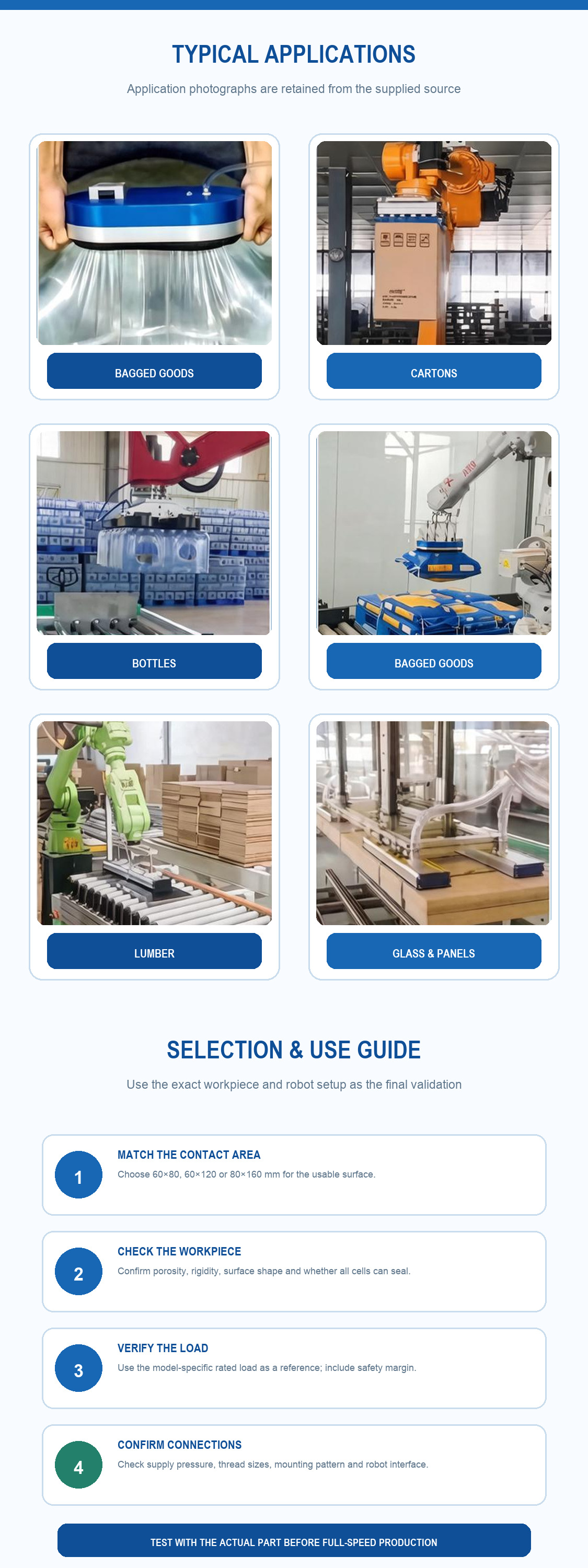 Vacuum foam gripper applications and selection guide for robotic handling