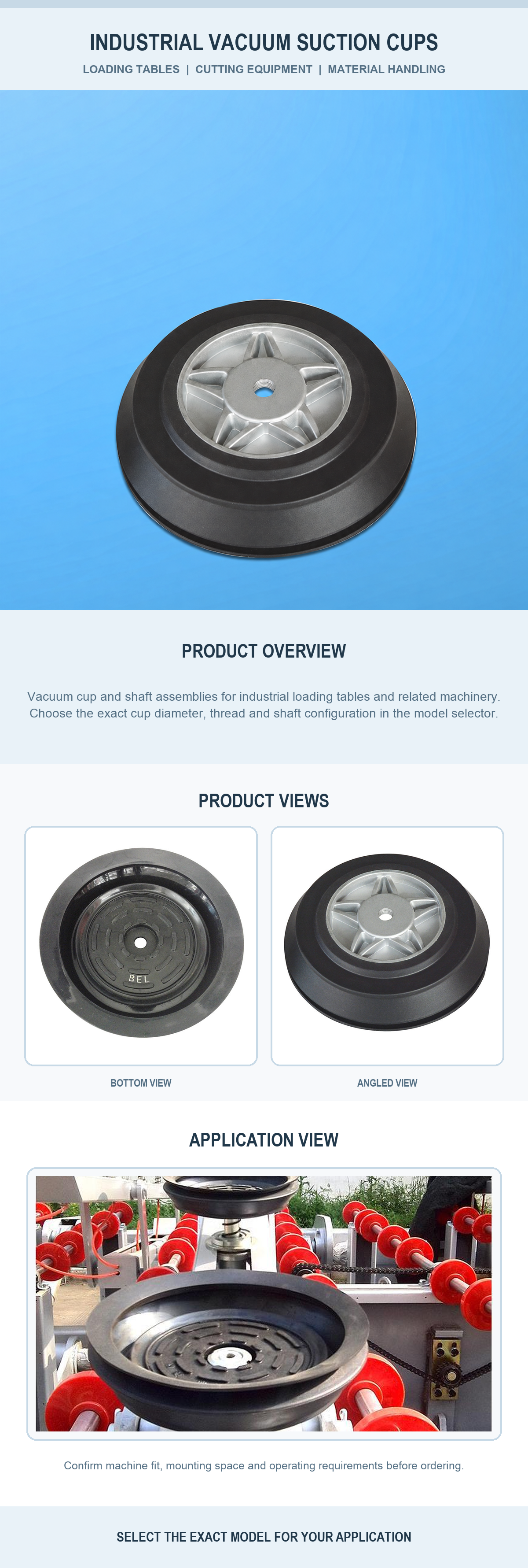 Industrial loading table vacuum suction cup product and application details