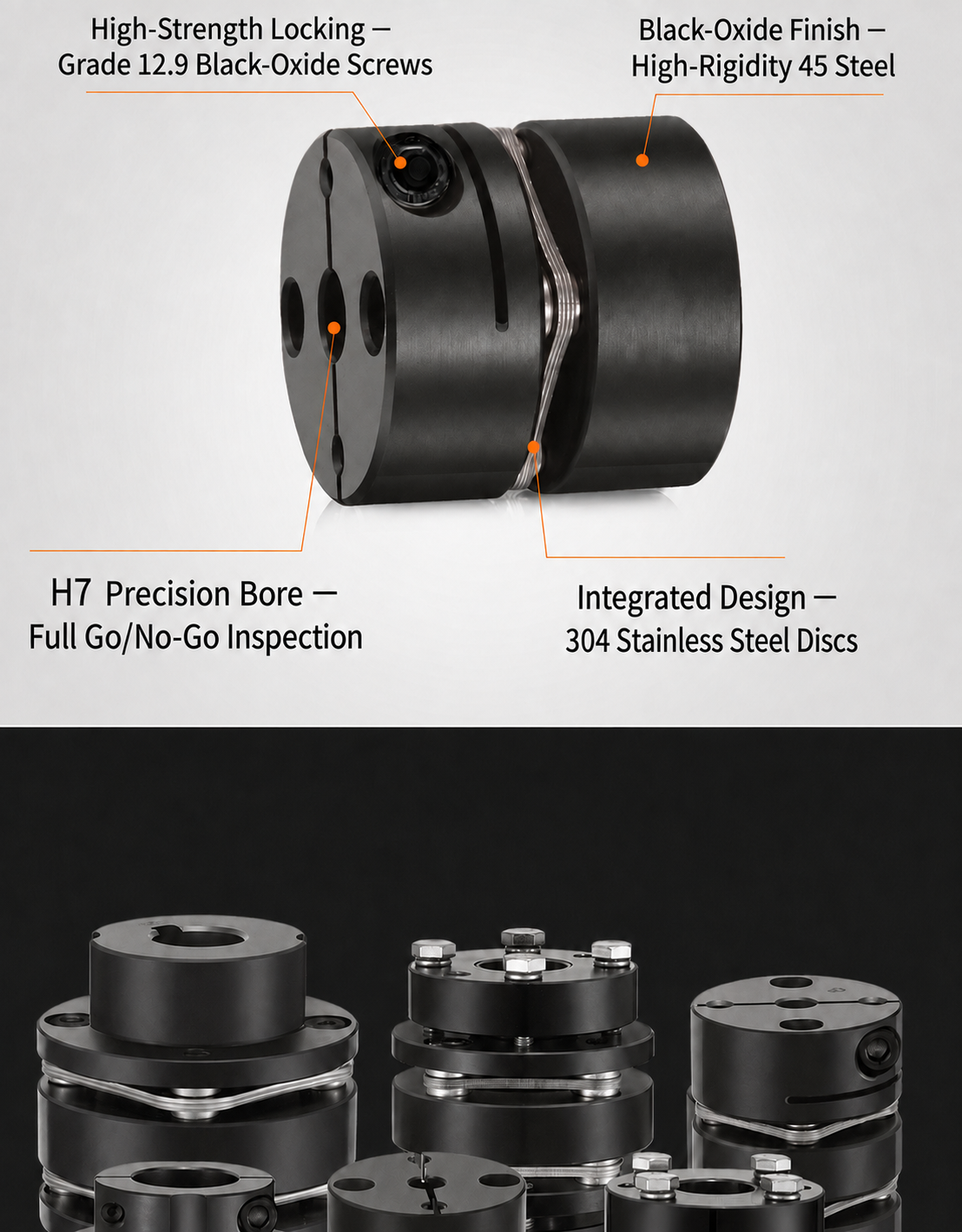 Diaphragm coupling materials and precision-bore details
