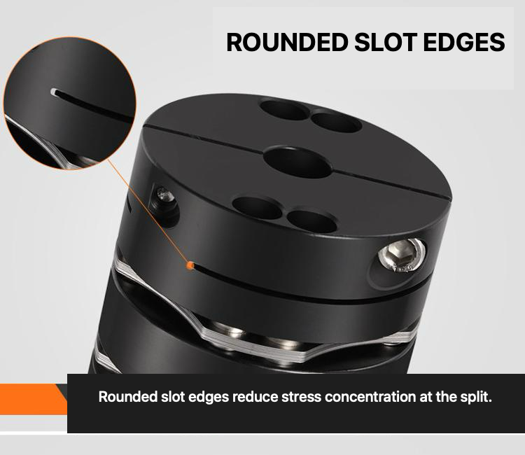 Rounded slot edges on an 8-bolt disc coupling