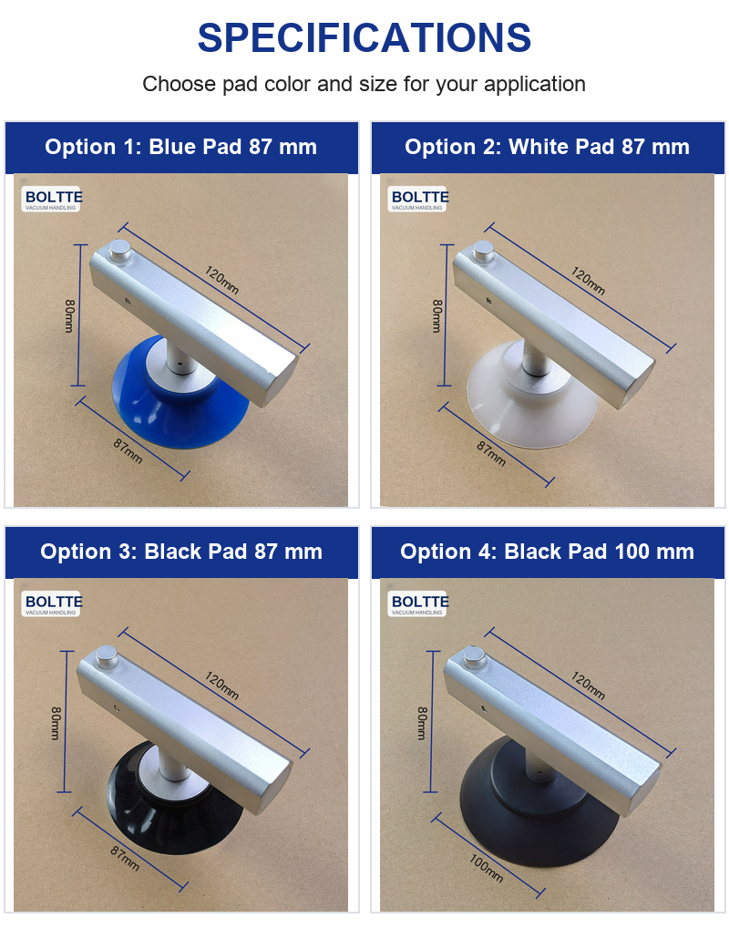 BOLTTE handheld vacuum suction cup specifications options 1 to 4
