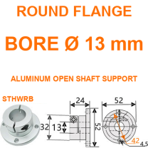 STHWRB round flange aluminum open shaft support, 13 mm bore