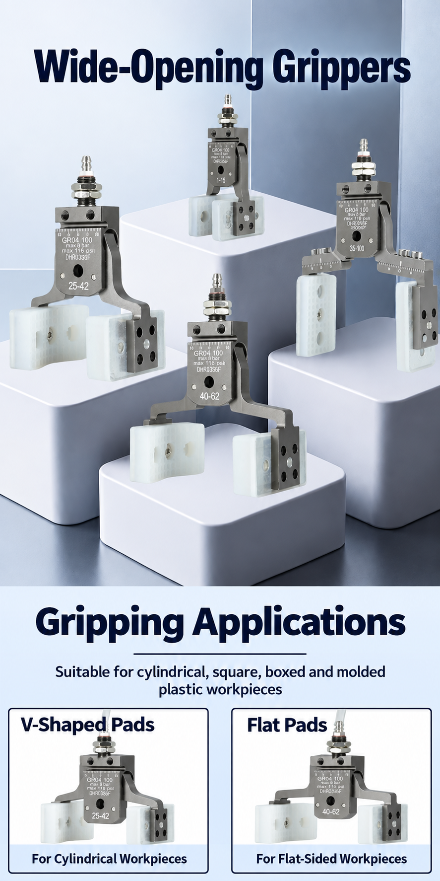 DHPG and DHRG 3050 wide-opening grippers and gripping applications