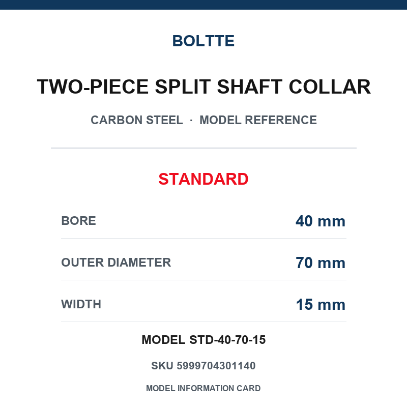 BOLTTE Carbon Steel Two-Piece Split Shaft Collars - 3-200 mm Bore-BOLTTE