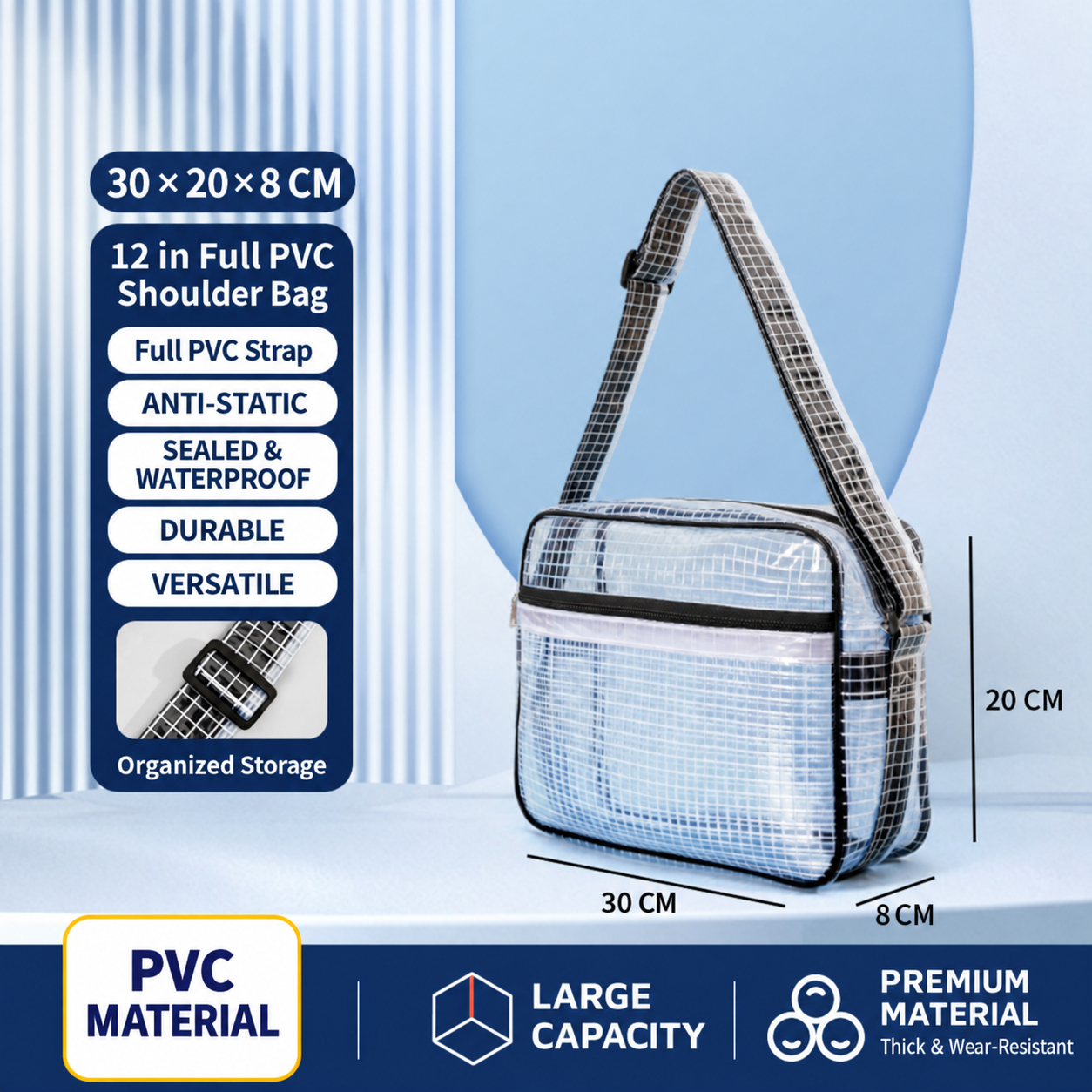 BOLTTE transparent PVC anti-static cleanroom bag 12 in Full PVC Shoulder Bag – 30 × 20 × 8 cm