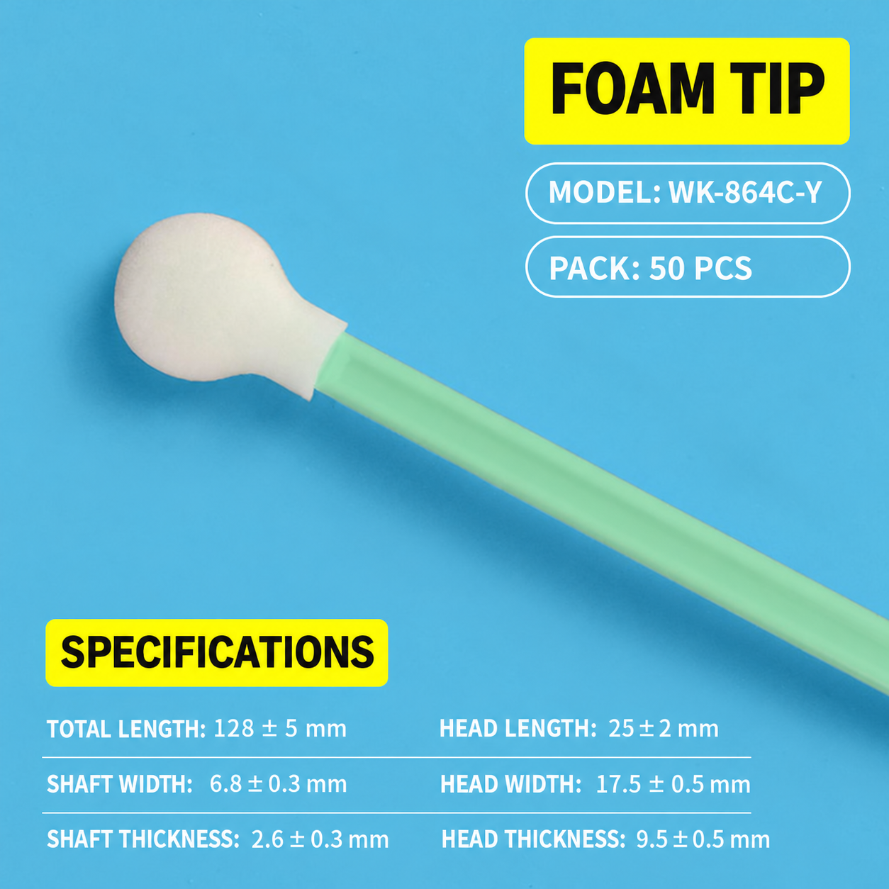 BOLTTE industrial cleaning swab WK-864C-Y – Foam Tip – 50 pcs