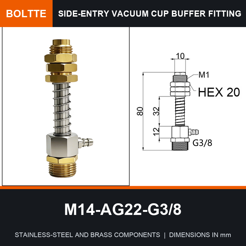 BOLTTE M14-AG22-G3/8 side-entry rotary vacuum cup buffer fitting
