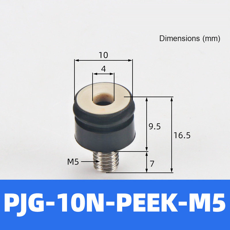BOLTTE PJG-10N-PEEK-M5 non-marking vacuum suction cup with black nbr rubber and PEEK-M5 fitting