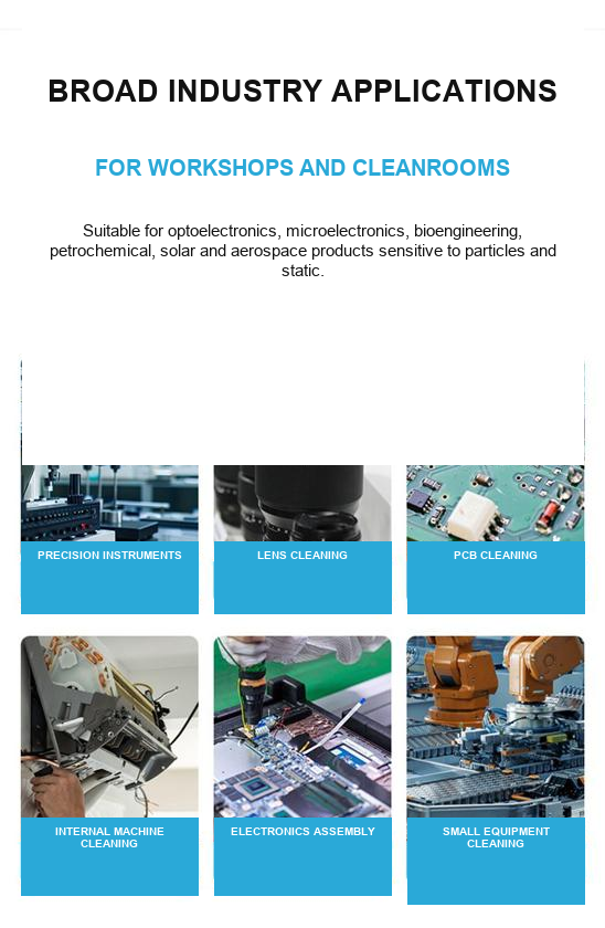 Cleanroom swab applications for instruments, lenses, circuit boards and equipment
