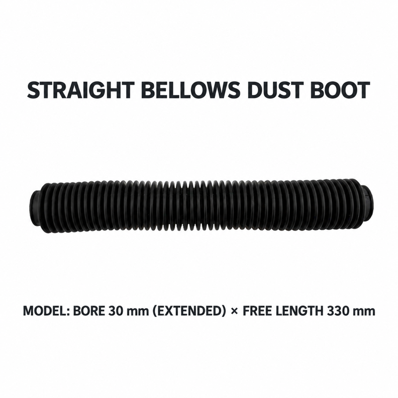 Straight rubber bellows dust boot, Bore 30 mm Extended × Free Length 330 mm
