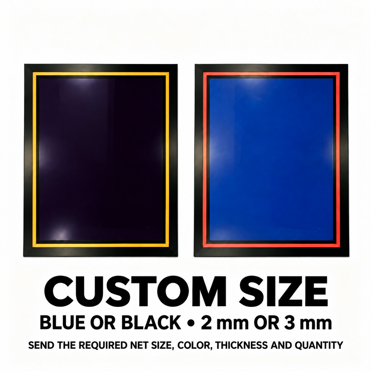 Custom-size blue and black washable tacky mats