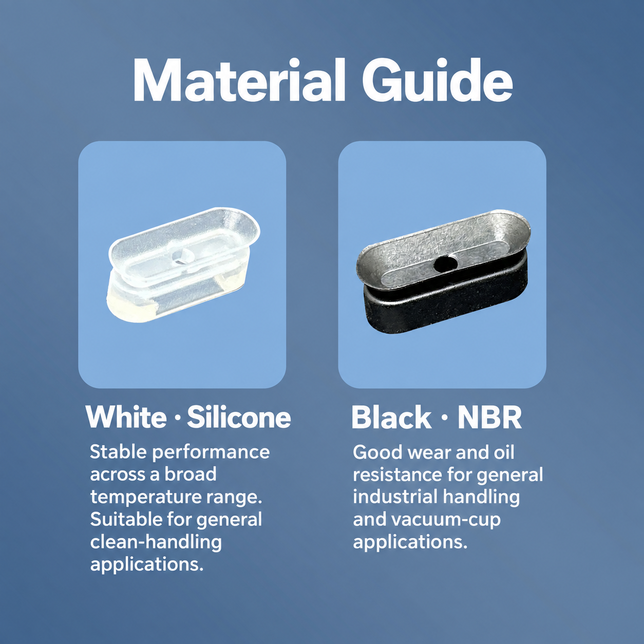 Gu&iacute;a de materiales de ventosas de vac&iacute;o de silicona y NBR
