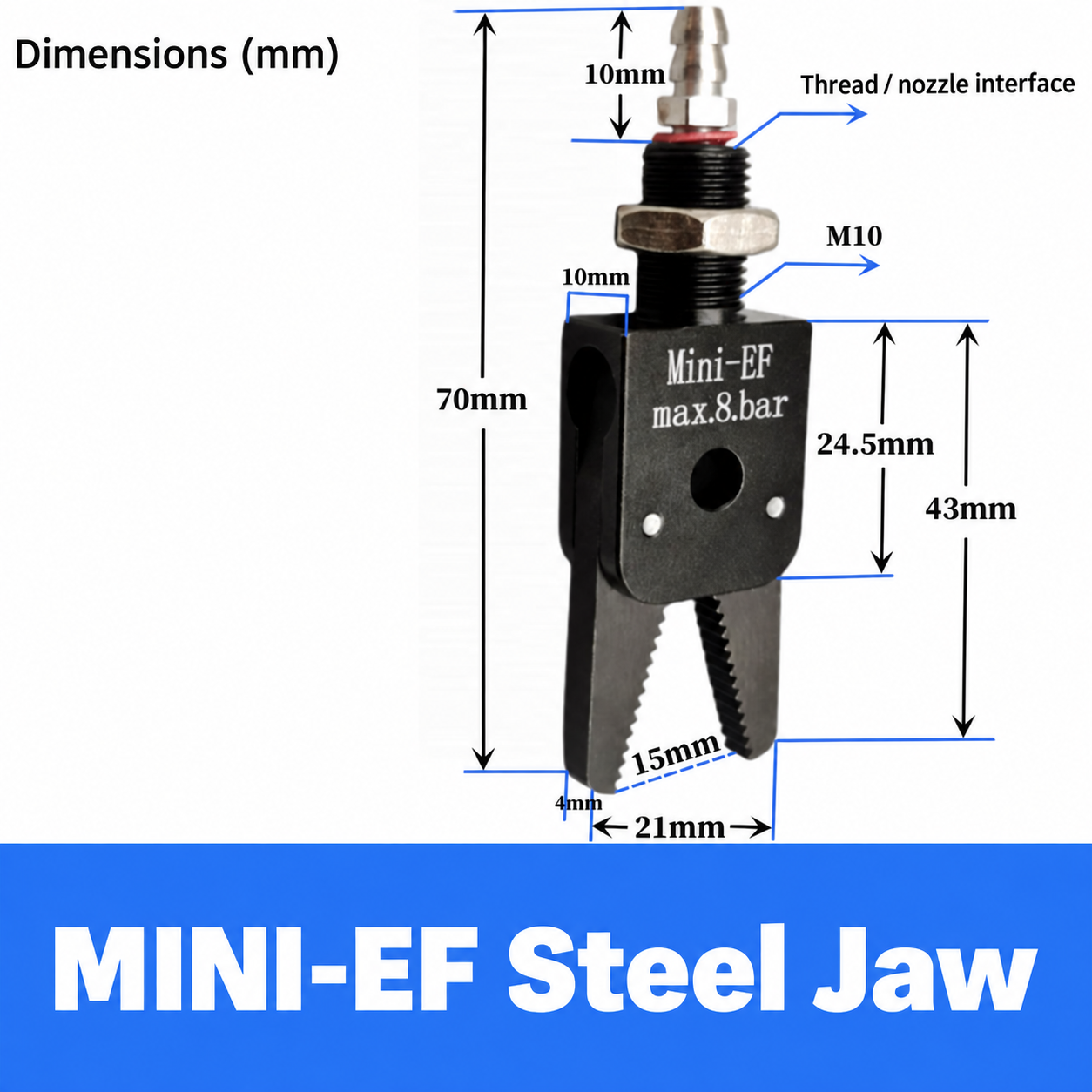 Mini pneumatic gripper or replacement jaw, MINI-EF Steel Jaw