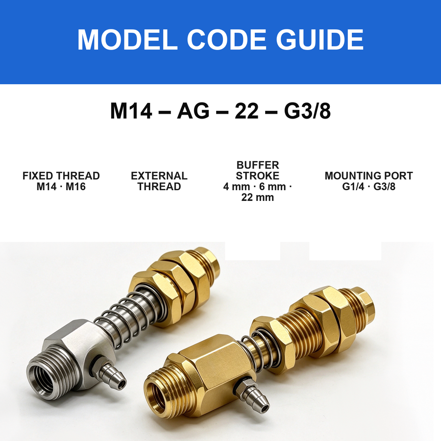 M14 M16 side-entry buffer fitting model code guide