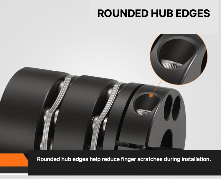 Rounded hub edges on an 8-bolt disc coupling