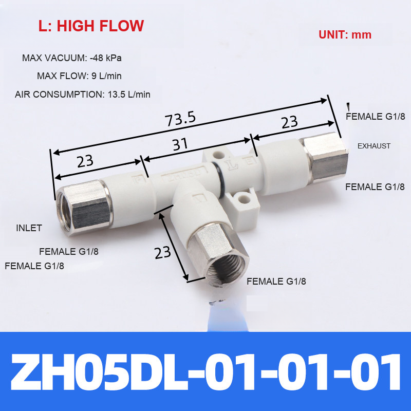 BOLTTE ZH05DL-01-01-01 — High Flow tube vacuum generator with engineering dimensions