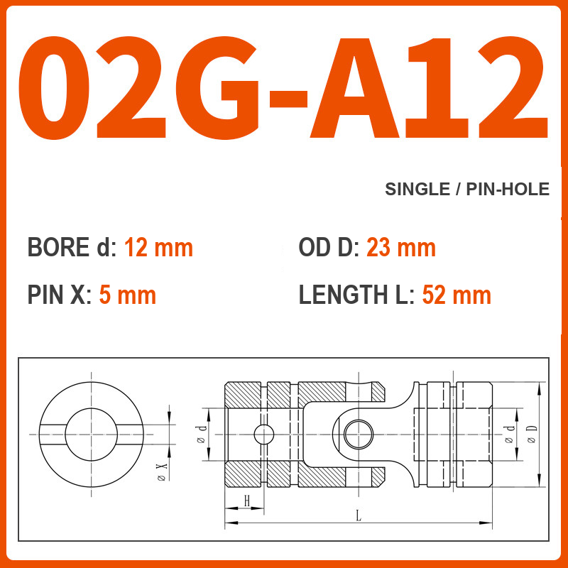 BOLTTE 02G-A12 40Cr universal joint coupling dimension drawing