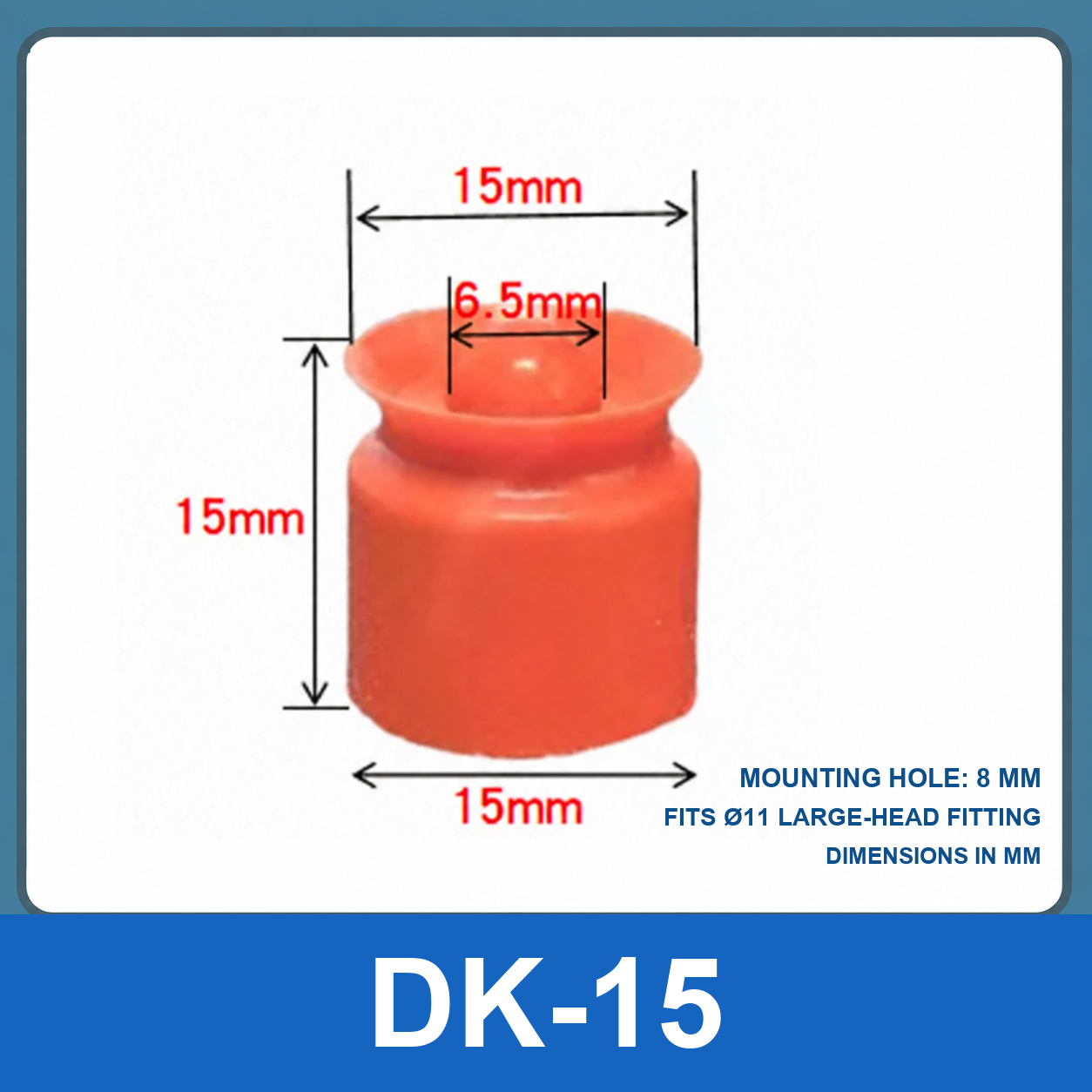 BOLTTE DK-15 convex plug, 6.5 mm hole vacuum cup dimensional diagram