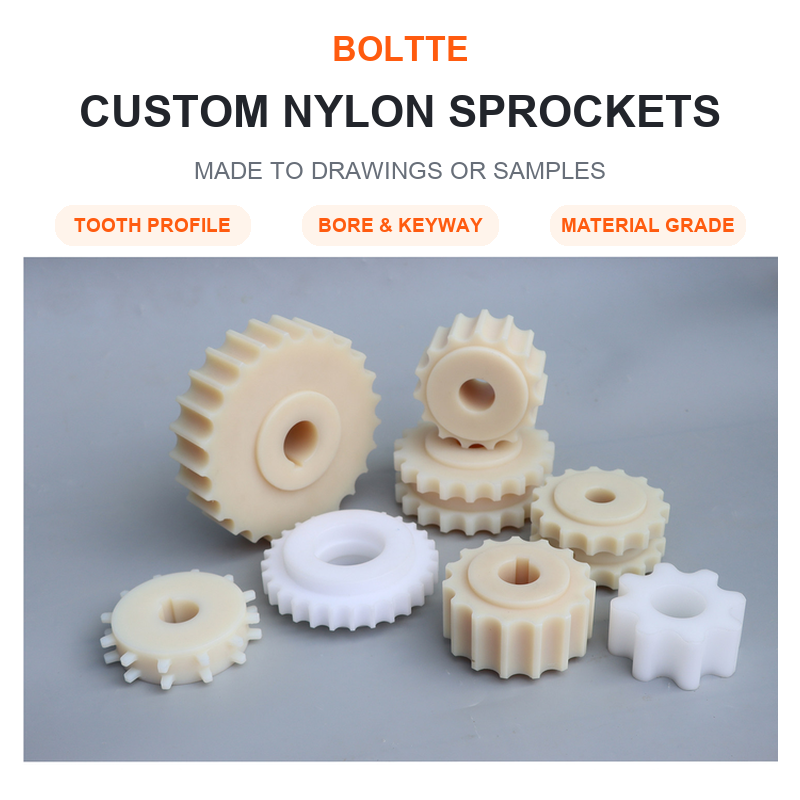 BOLTTE custom nylon sprocket tooth bore keyway and material options