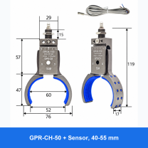 Pneumatic bottle-preform gripper, GPR-CH-50 + Sensor, 40-55 mm