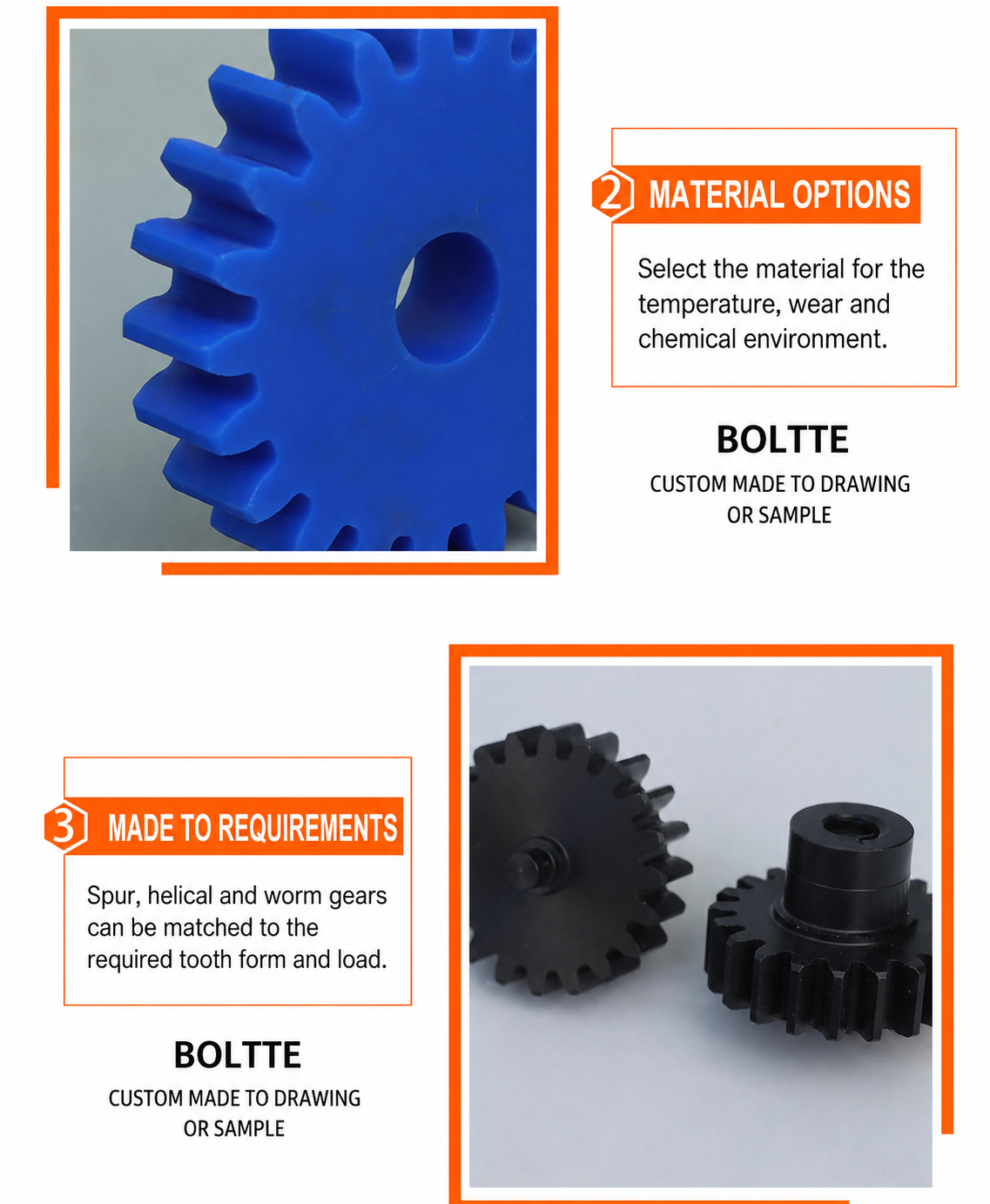 Plastic gear material options and custom requirements