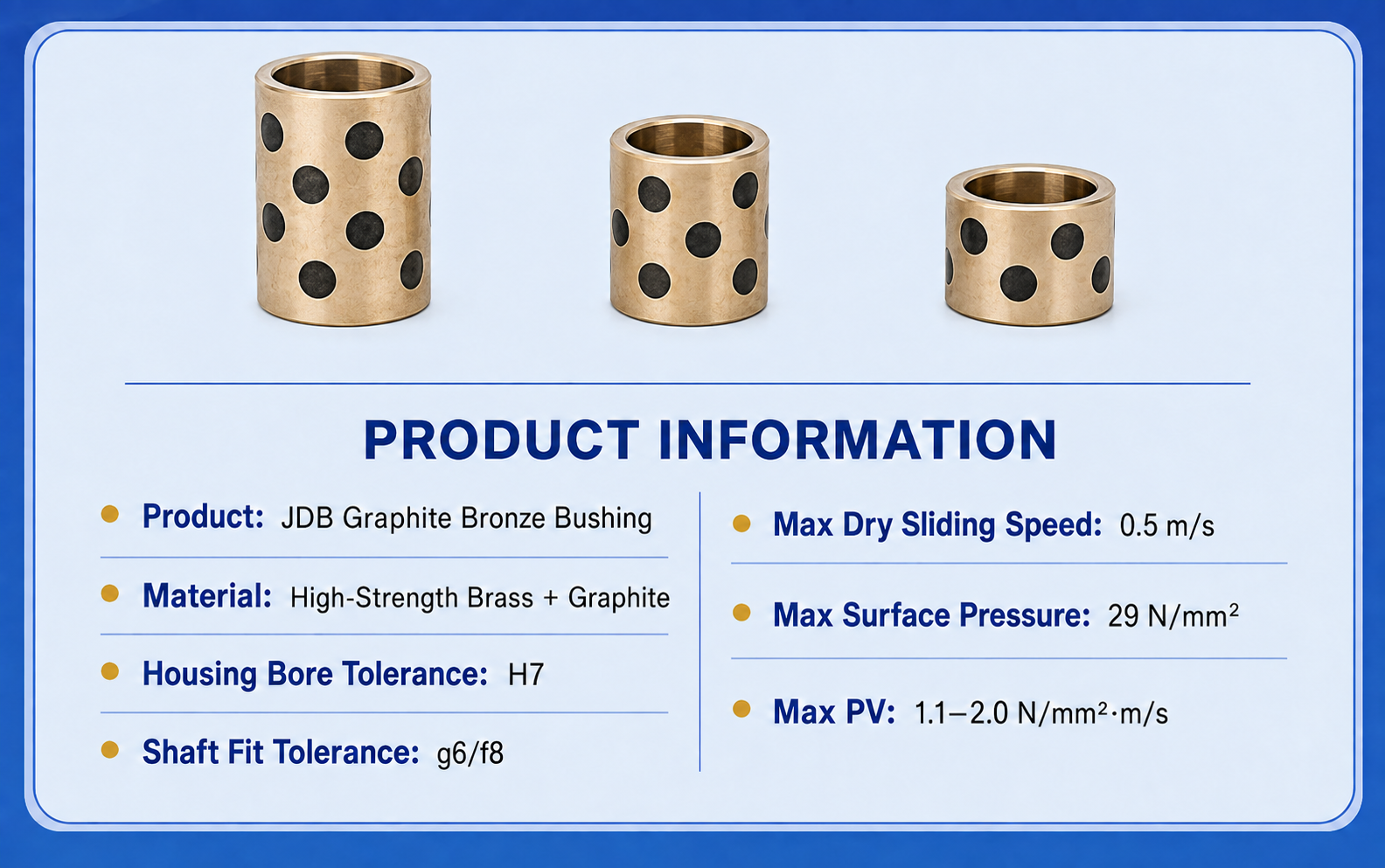 JDB graphite bronze bushing product information and performance data