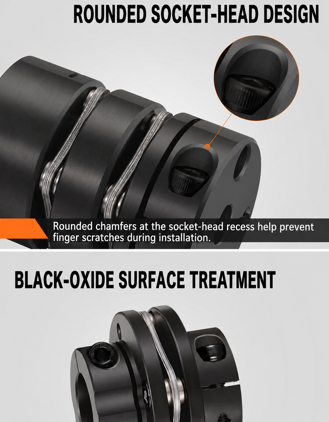 Rounded socket-head design and black-oxide surface treatment