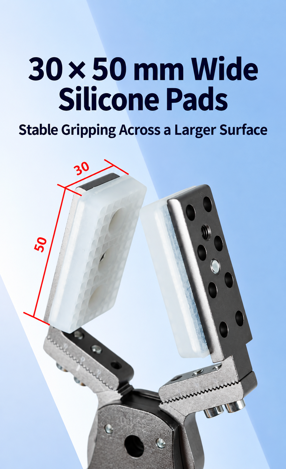 30 by 50 millimetre wide silicone gripping pads