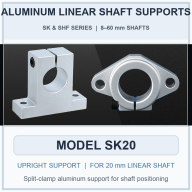 Soportes de eje lineal SK y SHF de aluminio, de 8 a 60 mm.