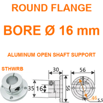 STHWRB round flange aluminum open shaft support, 16 mm bore