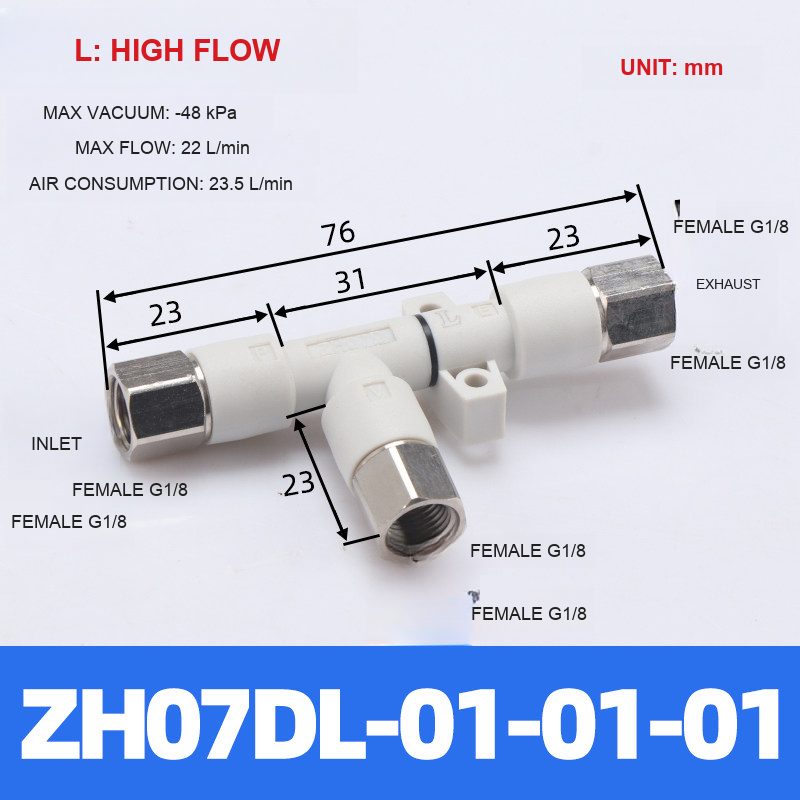 BOLTTE ZH07DL-01-01-01 — High Flow tube vacuum generator with engineering dimensions
