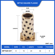 BOLTTE MPTSZ Square Flange Graphite Bronze Self-Lubricating Bushings - 6-60 mm Bore