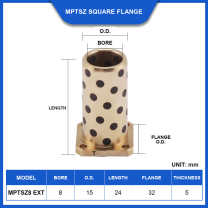 MPTSZ square flange graphite bronze bushing, 8 mm bore, 15 mm OD, 24 mm length