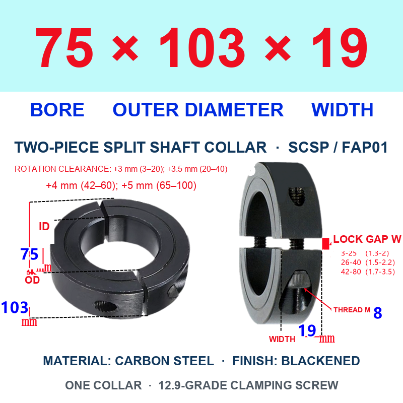 BOLTTE Carbon Steel Two-Piece Split Shaft Collars - 3-200 mm Bore-BOLTTE