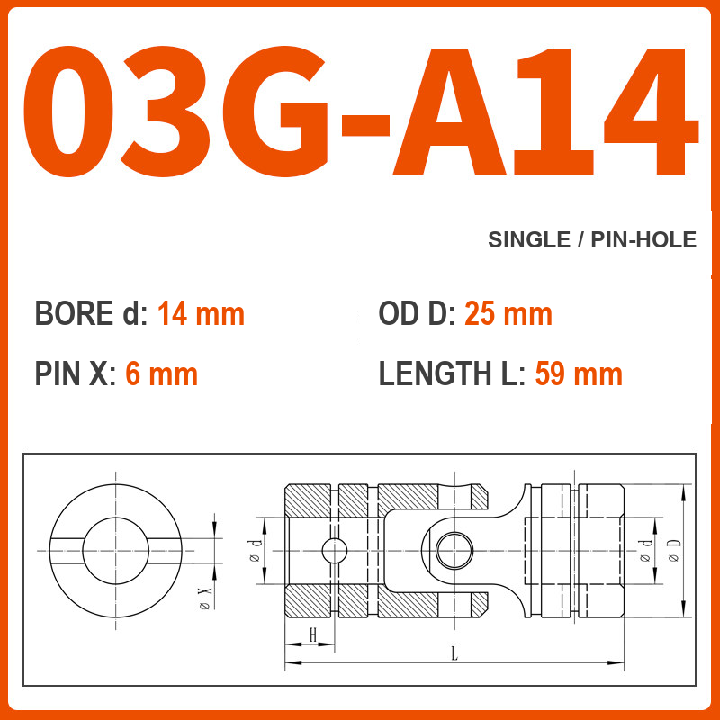 BOLTTE 03G-A14 40Cr universal joint coupling dimension drawing
