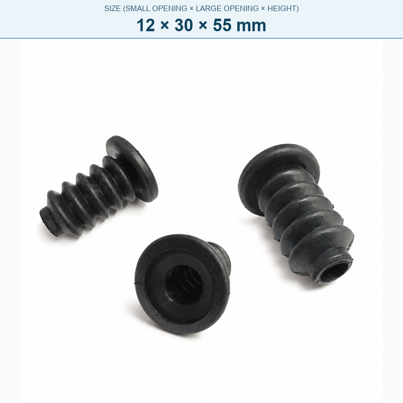 Pagoda-style rubber bellows dust boot, 12 × 30 × 55 mm